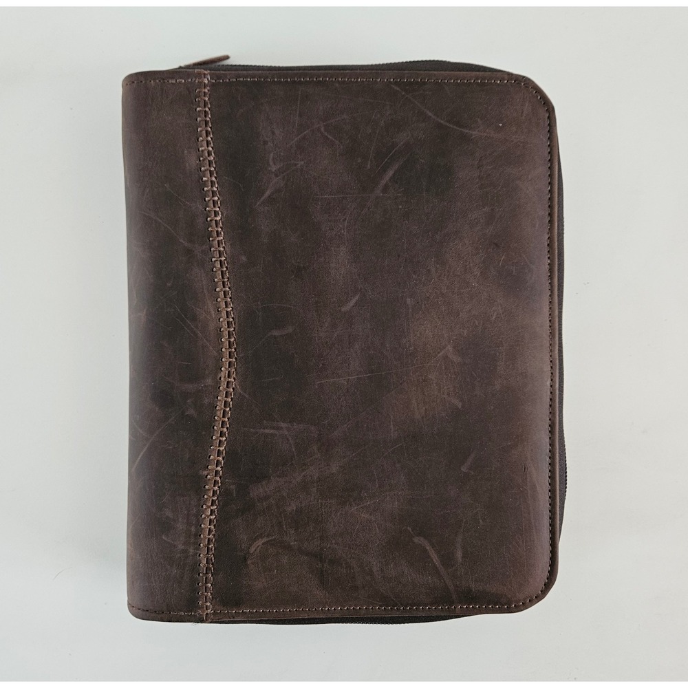 Vtg Day-Timer Tech Organizer Brown Genuine Leather Planner Zip 7 Rings PDA
